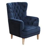 MODERN WAVE Ansily Velvet Solid Wood Upholstered Arm Chair Sofa Bench Sofa Couch Wingback Chair High Back Wing Chair Single Seater Chair for Living Room Office Bedroom (Blue)