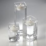 Set of 3 Eastland Square Vases and 3 White Richland Floating Candles 3"