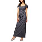 Alex Evenings Women's Long Cold Shoulder Dress, Mother of The Bride, Formal Events, (Petite and Regular Sizes), Smoke Glitter, 12 Petite