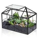 Ferrisland Glass Terrarium Case House Planter Container for Succulents Plants Flowers Orchids Foliage and More, 9.1"x7.3"x5.4"