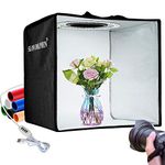 SLOW DOLPHIN Photo Studio Light Box 12"/30cm Portable Folding Ring Light , Photography Shooting Light Tent Kit Adjustable Brightness Lighting Kit Softbox with 112pcs LED Lights + 6 Backdrops（Black Tent）