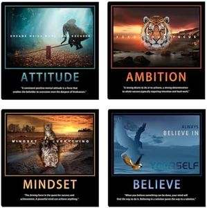Motivational Wall Art Inspirational Canvas Poster Print Modern Inspiring Entrepreneur Quotes Animals Painting Picture Office Wall Decor Framed Artwork 4 Pieces Living Room Bedroom Workplace Decoration