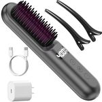 Cordless Hair Straightener Brush, YFG Portable Ionic Straightening Comb with 10000mAh Fast Charge,7 Temps,Fast Heating,LED Display&Anti-Scald, Electric Travel Heated Iron Brush for Hair Styling, Grey