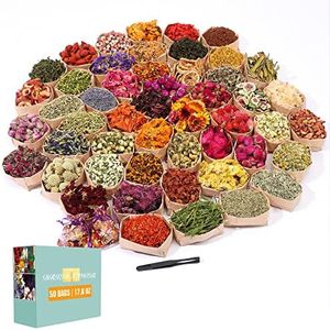 SACATR Dried Flowers, 50 Bags 100% Natural Dried Herbs Kit for Soap Making, Candle, Resin Jewelry Making, Bath, Nail - Include Rose Petals, Rosebuds, Lilium, Jasmine, Don't Forget Me and More