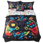 ADASMILE A & S Gamer Comforter Set for Boys 6 Pieces Gaming Bedding Set Twin Size Black Gamer Bed in A Bag Video Game Comforter with Gamer Sheets Game Controller Bed Set for Home Decor