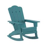 Flash Furniture Newport Adirondack Rocking Chair with Cup Holder, Weather Resistant Poly Resin Adirondack Rocking Chair, Blue