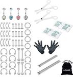 LOLIAS 48PCS Nose Rings Hoop Stud Piercing Kit for Women Girls Stainless Steel Belly Button Rings Septum Hoop Professional Piercing Kit Tongue Tragus Nipple Lip Piercing Body Jewelry (with Tools)