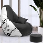 ComfyBean Bag with Beans Filled 4XL Bean Bag with Free Cushion and Footrest - Official : StyleSack Combo (Matching Color : Printed, Not Lazy - Black White), Faux Leather