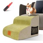 HEVOL Dog Steps, 2-Tier Dog Stairs Pet Steps with Removable Washable Cover & Non-Slip Bottom, High Density Sponge Dog Ramp for Small Dogs - Send 1 Lint Roller