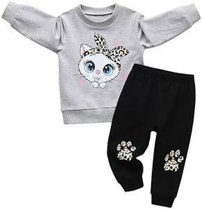 Toddler Baby Girls Clothes Outfits Infant Cat Print Sweatshirt Pullover Tops Long Pants Fall Winter 2PCS Set Grey 4-5T