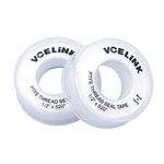 VCELINK Teflon Tape Industrial Sealant 0.09mm Thickness, Water Plumbers Tape, 520" Length, 1/2" Width, White (2 Rolls）