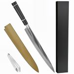 Qavi Yanagiba Sashimi Chef Knife - Japanese Style Single Bevel Sashimi Knife, 34 Layers Damascus Steel Blade with VG10 Core and Ebony Wood Handle Kitchen Knife, 27cm