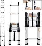 Telescoping Ladder Aluminum Extension Ladder with Roof Hooks 20FT Portable Telescopic Ladder Collapsible Ladder for RV 2 Detachable Hooks Folding Attic Ladder for Home Outdoor 330lb Capacity