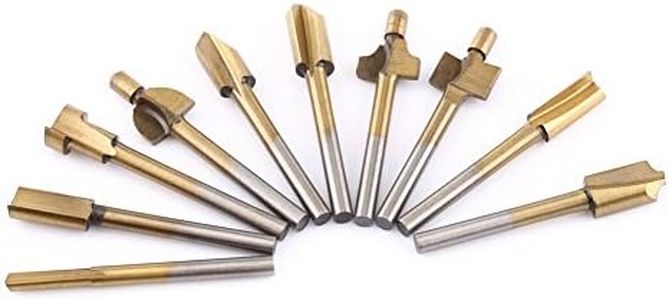 10 pcs 1/8" Shank HSS Router Bit Set Titanium Coated Edge Trimming Cutter Bit Woodworking Milling Engraving Slotting Bits for Rotary Tool