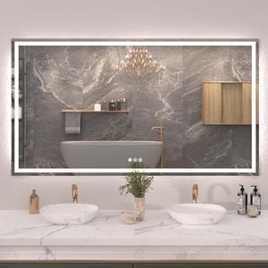 Snowdool 72"X40" LED Bathroom Mirror with Front Lights and Backlit, Anti-Fog, Dimmable, Shatter-Proof Tempered Glass, Lighted Bathroom Vanity Mirror for Wall with 3 Colors, Memory Function