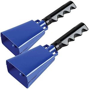 2 pack 7 in. steel cowbell/Noise makers with handles. Cheering Bell sporting, football games, events. Large solid school hand bells. Cowbells. Percussion Musical Instrument. Cow Bell Alarm