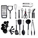 SJ TRADERS 25 Pcs Kitchen Utensils Set, Novelty Gifts for Her, Silicone Cooking Utensils, Nonstick & Heat Resistant Kitchen Gadgets, Stainless Steel Kitchen Accessories (Black Stainless Steel Set, 25)