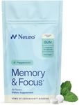 Neuro Memory & Focus Gum - Nootropic Gum with Vitamin B12, Vitamin B6, L-Theanine & Ginseng Extract - Natural Brain Support Supplement - Vegan, Caffeine & Sugar Free Chews - Peppermint, 90 ct