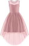 Arshiner Girls Wedding Dress Party Tulle Summer Tween Fancy High Low Sleeveless Sundress Pink