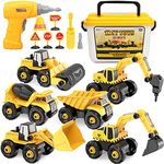 Take Apart Truck Car Toys with Electric Drill - DIY Construction Vehicles Excavator Toy Set with Storage Box Building STEM Toy Gifts for Kids Boys Girls Age 3 4 5