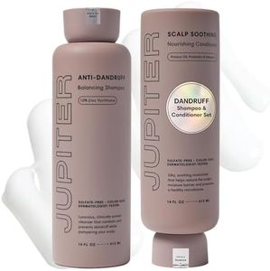 Jupiter Dandruff Shampoo & Conditioner For Dry, Oily, Itchy, Flaky Scalp - Color Safe - Sulfate, Paraben, Phthalate Free - Vegan - Premium Medicated Shampoo & Dry Scalp Conditioner - 9.5 fl oz each