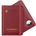 Stouchi Passport Holder Airtag Wallet UK Passport Cover with RFID Blocking Protector PU Leather Travel Wallet Organiser Document Holder for Men&Women Passport,Business Cards,Boarding Passe(Matt Red)