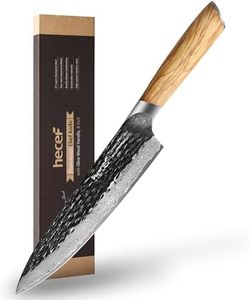 hecef Cuchillos Cocina Damasco, Cuchillos Japoneses 20CM, Cuchillo de Chef Professional Forjado a Mano - 67 Capas de Acero Damasco con Mango de Madera de Olivo