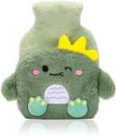 Green Rubber Hot Water Bottle with Soft Removable Knit Outer Lid, Classic Rubber Hot and Cold Water Bottle with Cute Image Hand Feet Warmer and Shoulder Pain Relief