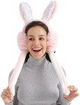 Surblue Foldable Cute Rabbit Moving Earmuffs Winter Warm Outdoor Ear Covers Headband Fur Earwarmer Pink