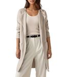 Timuspo Ladies Long Cardigans Lapel Coatigan Cream Fall Winter Coat Classy Elegant Sweaters Open Front Solid Jacket with Pockets Beige M