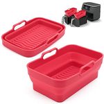 Air Fryer Silicone Liners Pot for Ninja Foodi Dual DZ090 6QT, 2 Pack Reusable Air Fryer Silicone Replacement Basket Bowl, Collapsible Baking Tray for Air Fryer Accessories (Red)