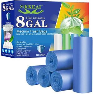 OKKEAI 8 Gallon Kitchen Trash Bags Biodegradable Garbage Bags Thicker 0.98 MIL Recycling Bags Medium Wastebasket Liners for Home Office, Lawn,Bathroom,60 Count (Fits 7-10 Gallon Bins)