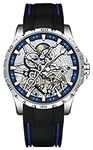 B BINGER Men's Skeleton Watches Automatic Mechanical Watch with Dual Balance Wheels (Blue)