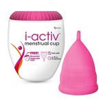 i-activ Menstrual Cup For Women With Free Sterilizer Case | Large (L) Pack Of 1 | Rash Free, Leak Free & Ultra Soft Period Cups For Women | 100% Medical Grade Silicone | 8-10 Hrs Protection