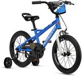 Schwinn Koen & Elm Toddler and Kids Bike, For Girls and Boys, 16-Inch Wheels, BMX Style, With Saddle Handle, Training Wheels Included, Chain Guard, and Number Plate, Blue