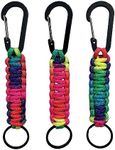 DIHAIMI 3 Pack Carabiners with Paracord Strap - Black Metal Key Ring Keychain Hook - D-Locking Keyring Clip for Keys, Rainbow