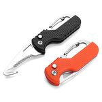 ITOKEY Multitool Keychain knife, 2 Pack Small Pocket Box/ Seatbelt/ Strap Cutter, Razor Sharp Serrated Blade and Paratrooper Hook, EDC Folding Knives Key Chains for Women Men Everyday Carry