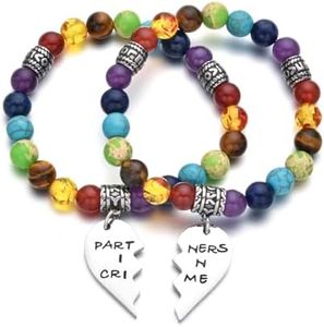 PDOUSELF Friendship Best Friend Bracelets for 2 Partner in Crime Gifts Chakra Healing Beads Stretch Girls Bracelet, Medium, Metal, Agate