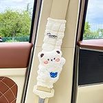 MOSHOU 2 Pack Universal Car Seat Belt Pads,Cute Bear/Rabbit/Panda/Puppy Car Seat Neck Cover for Kids/Baby,Shoulder Strap Protectors,Seat Belt Cushions Pads for Adults (Satchel White Bear-2 Pack)