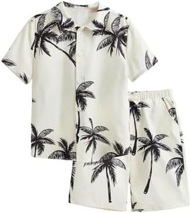 Verdusa Boy's 2 Piece Outfits Hawaiian Vacation Beach Button Down Shirt and Shorts Matching Sets Beige 11-12Y