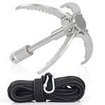 GYANDULY Large Grappling Hook with 65ft Rope, 4-Claw Folding Stainless Steel Grapple Hooks for Outdoor Survival, Camping, Hiking, Tree &Mountain Climbing