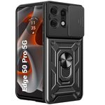 TheGiftKart Tough Armor Motorola Moto Edge 50 Pro 5G Bumper Back Cover Case | Sliding Camera Cover, Kickstand & Ring Holder | 360° Protection Case for Motorola Moto Edge 50 Pro 5G (PC & TPU, Black)