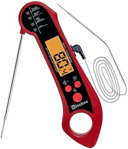 Wisebee 2-in-1 Meat Thermometer, Digital Instant Read Food Kitchen Thermometer with Dual Probes | Waterproof | Alarm Set | Calibration | Backlit | Hold Function for Cooking (Red)