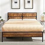 VECELO Double Bed Frame Metal Platform with Wooden Headboard & Footboard Mattress Foundation Strong Metal Slats Support No Box Spring Replacement/Easy Assemble