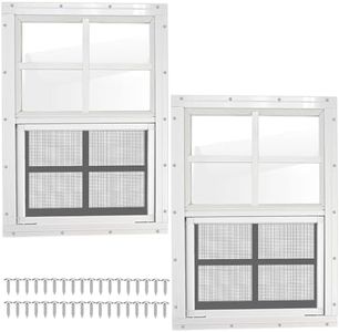 2 Pack Shed Windows 12x18, Flush Mount Sliding Windows with Tempered Glass & Fiberglass Screen, Small Window with 41 Screws for Chicken Coop, Playhouse, Basement, Bathroom, Garage, Barns (White)