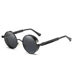 ARZONAI Unisex Adult Round UV Protected Sunglasses (Black Frame, Black Lens) (Medium)-Pack Of 1