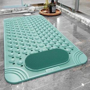 Bathtub Shower Mat Non-Slip with Suction Cups & Drain Holes Feet Massage Rubber Bath tub Mat Extra Long Machine Washable Bathroom Rug for Kids Elderly 70x36CM (Green)