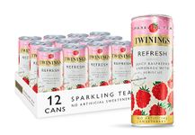 Twinings Refresh - Raspberry & Lemon Flavoured Sparkling Tea-Refreshing Fruity Beverage(12X250ml Cans)-No Added Sugar, Low in Caffeine/Calorie, Healthy Alternative,Antioxidant Rich,Vegan,Gluten Free