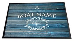 Personalised Boat Mat - narrow boat, sailboat, yacht, floor natucial Blue wood effect 60 x 40cm floor Mat