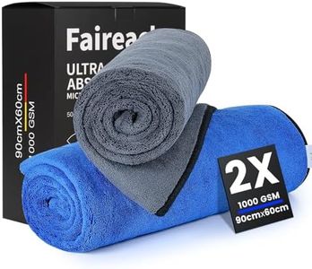 Faireach 2 PCS Car Microfibre Cloths XXL 90x60cm, 1000GSM Highly Absorbent Car Drying Towel Extra Large, Ultra Soft Scratch-Free Cleaning Cloth for Household and Car Detailing, Washing, Polishing